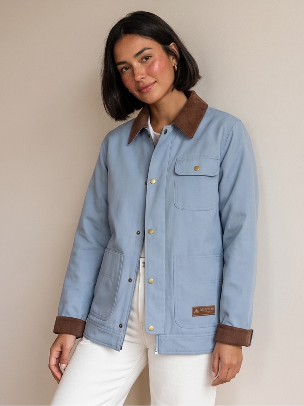 Burton Light Blue Utility Ski Jacket with Brown Corduroy Collar